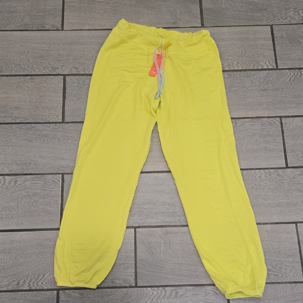 Sundry Bright Yellow Jogger Pants Size 1 (S) Rainbow Drawstring | NWT act86